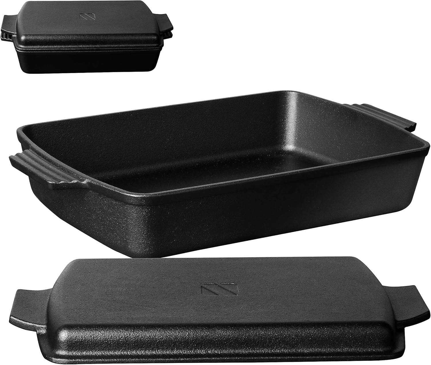 Northriver Casting 2-In-1 Pre Seasoned Cast Iron Dutch Oven With Skillet Lid,Casserole Dish,Rectangular Baking Pan,Griddle Pot Set, 6QT, 9″x13″