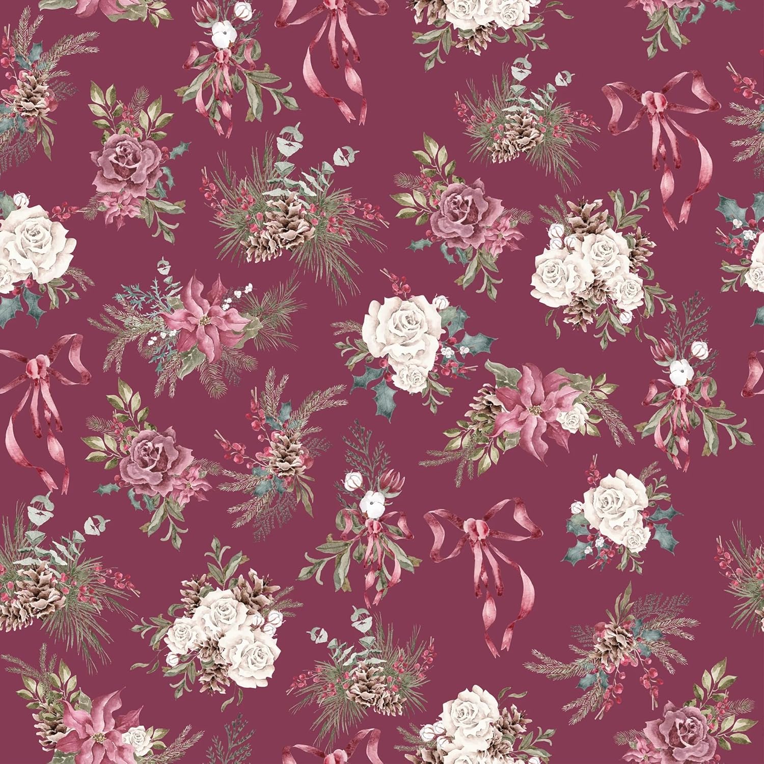 Waterleaf Paper Co. 100% Dissolvable Wrapping Paper, Holly Bouquet Designs, Premium Seasonal Gift Wrap, Sustainable, Zero-Waste (10 Sq Ft, Holly Bouquet with Vintage Roses)