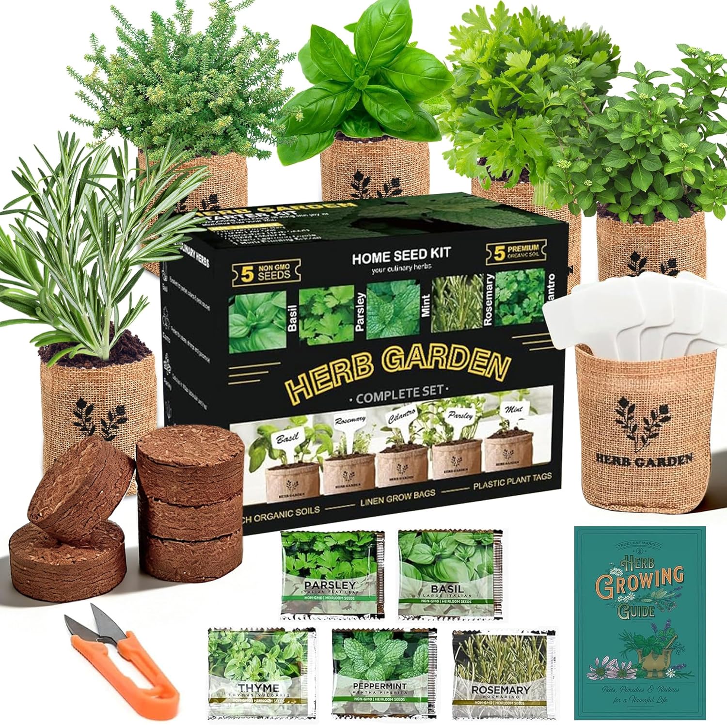 Meekear 5 Herb Indoor Starter Kit, Complete Planting Set for Kitchen Herb Garden DIY & Gift