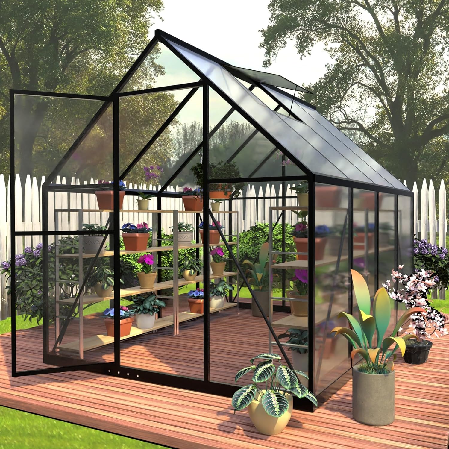 HOOYEAH 6 x 8 FT Polycarbonate Greenhouse, Winter Greenhouses for Outdoors,Outdoor Greenhouse with Roof Air Vent, Heavy Duty Walk-in Aluminum Green House for Outside Garden Backyard