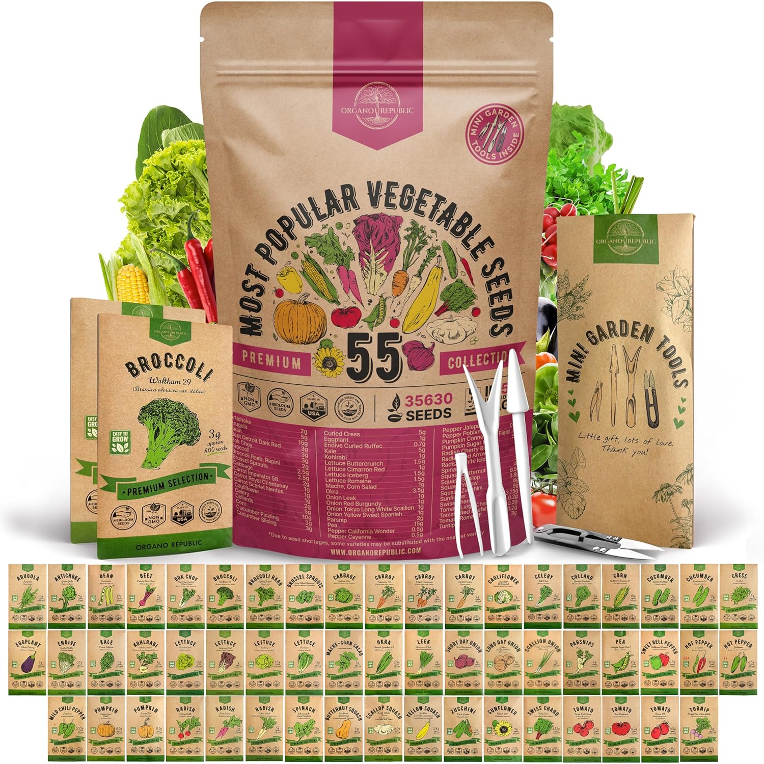 55 Vegetable Seeds Variety Pack – 35,600+ Non-GMO Heirloom Seeds for Planting Vegetables and Fruits in Individual Seed Packets, Home Garden Seeds for Hydroponic, Indoor and Outdoors Gardening