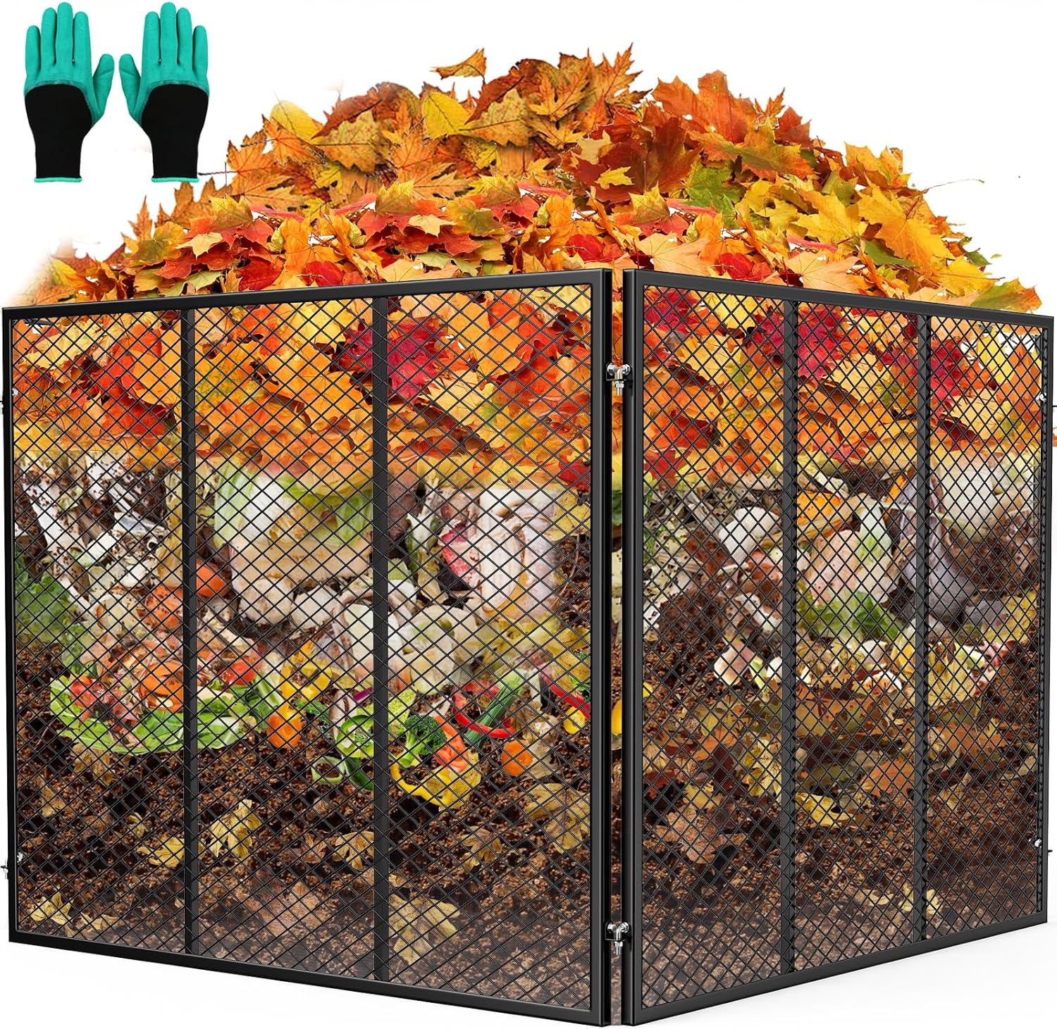 Large Compost Bin, 172 Gallon Metal Wire Mesh Composter for Outdoor, Waterproof Composting Bin with Rust-Proof Coating, Easy Assembly Compost Bin for Garden, Yard, Kitchen Waste, Leaves, 37x37x30 in