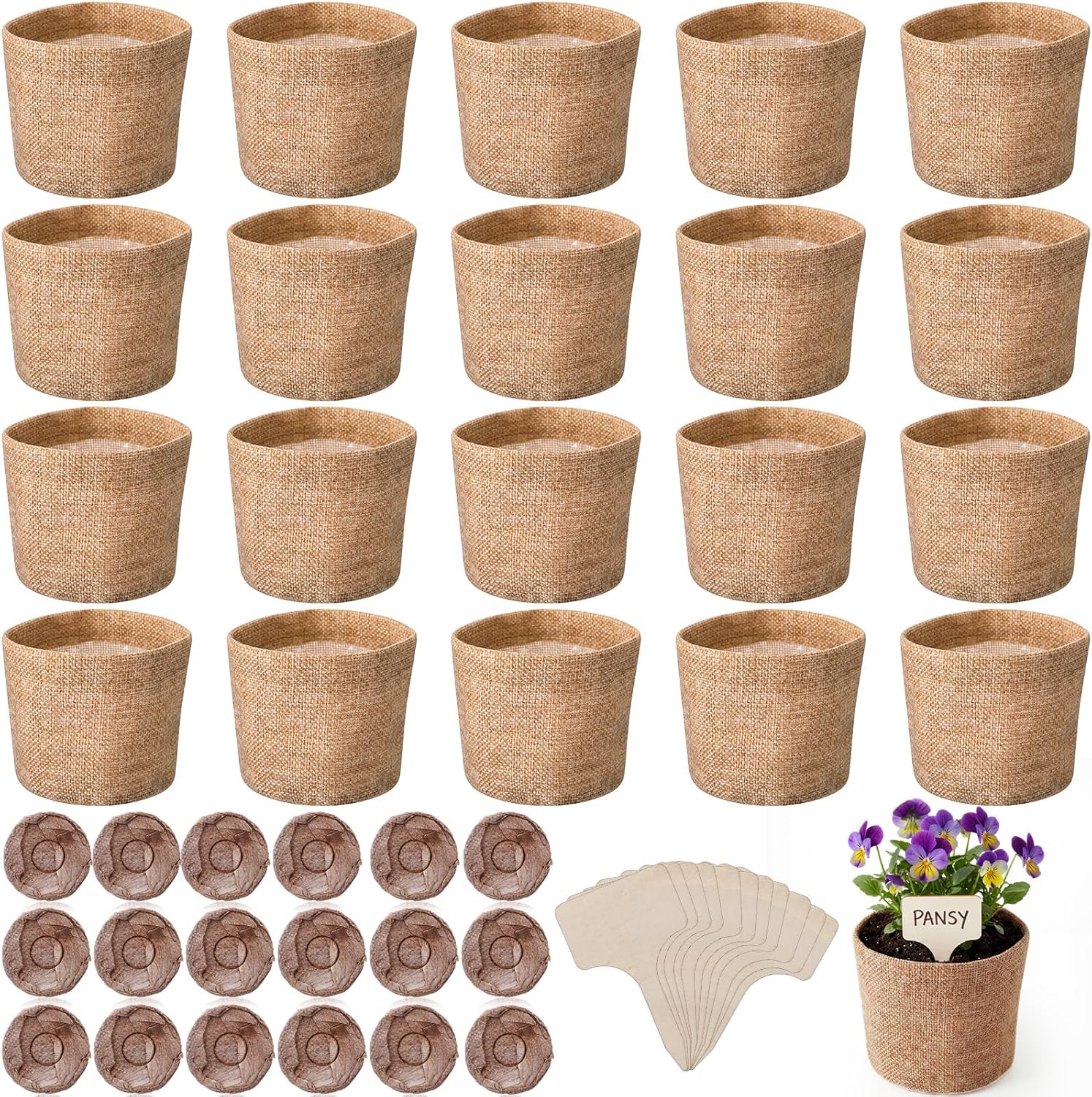 Novabright 20 Pack Herb Garden Planter Indoor Kit, 60 Pcs Complete Kitchen Herb Starter Set Including Burlap Pots Seedling Blocks Markers Birthday Gift Ideas for Women Mom Wife Housewarming