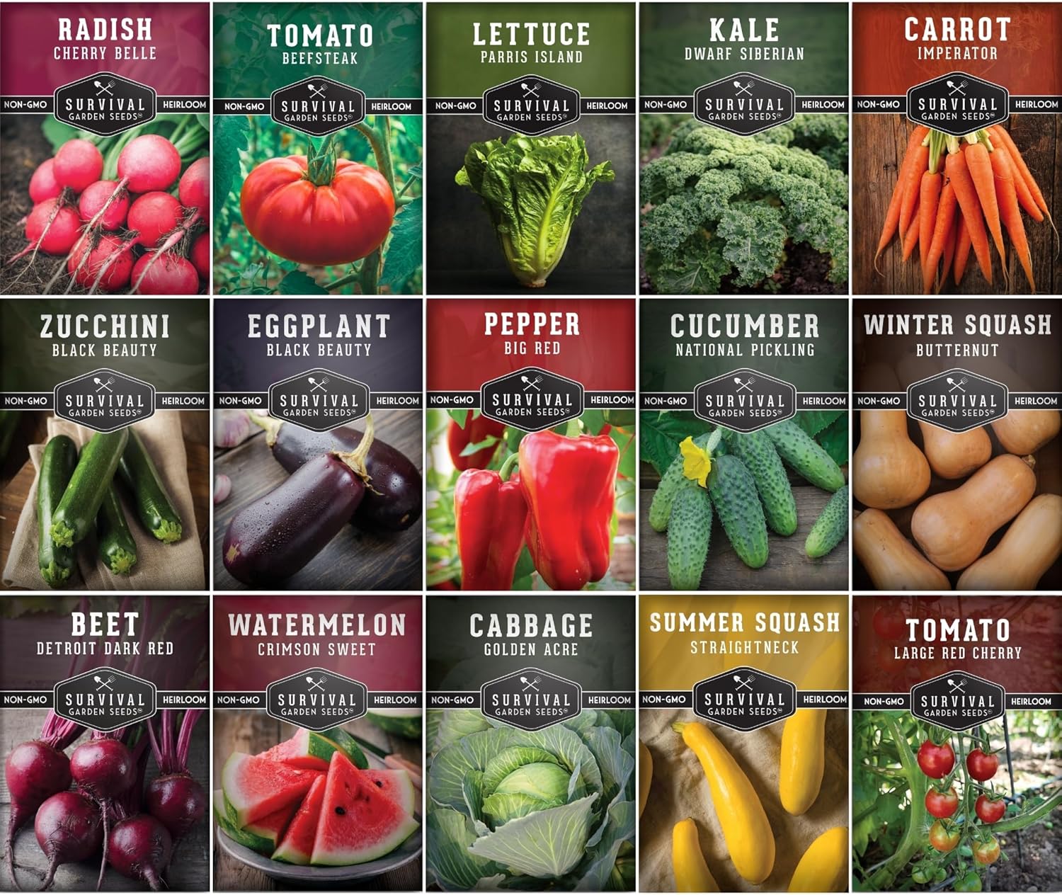 Vegetable Garden Seed Vault for Planting – 15 Pack Collection | Heirloom Non-GMO Family Garden Kit & Gift – Tomato, Lettuce, Cucumber & Squash – Indoor or Outdoor Growing – Survival Garden Seeds