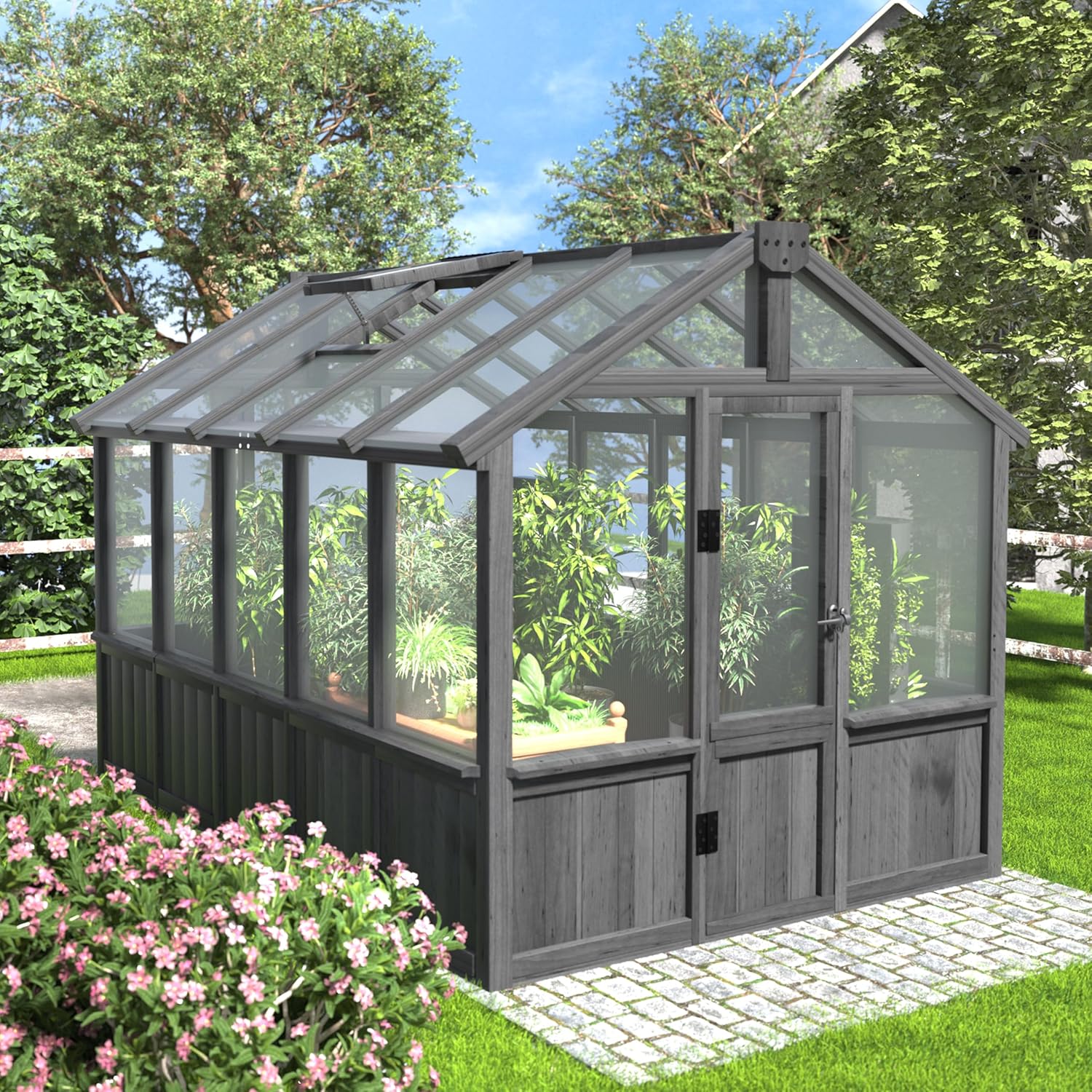 MUPATER 6 x 10 FT Wooden Polycarbonate Greenhouse with Ventilated Window & Lockable Door, Multi-Layer PC Panels for UV Protection, Walk-in Greenhouse Kits Outdoor, Garden and Backyard, Black