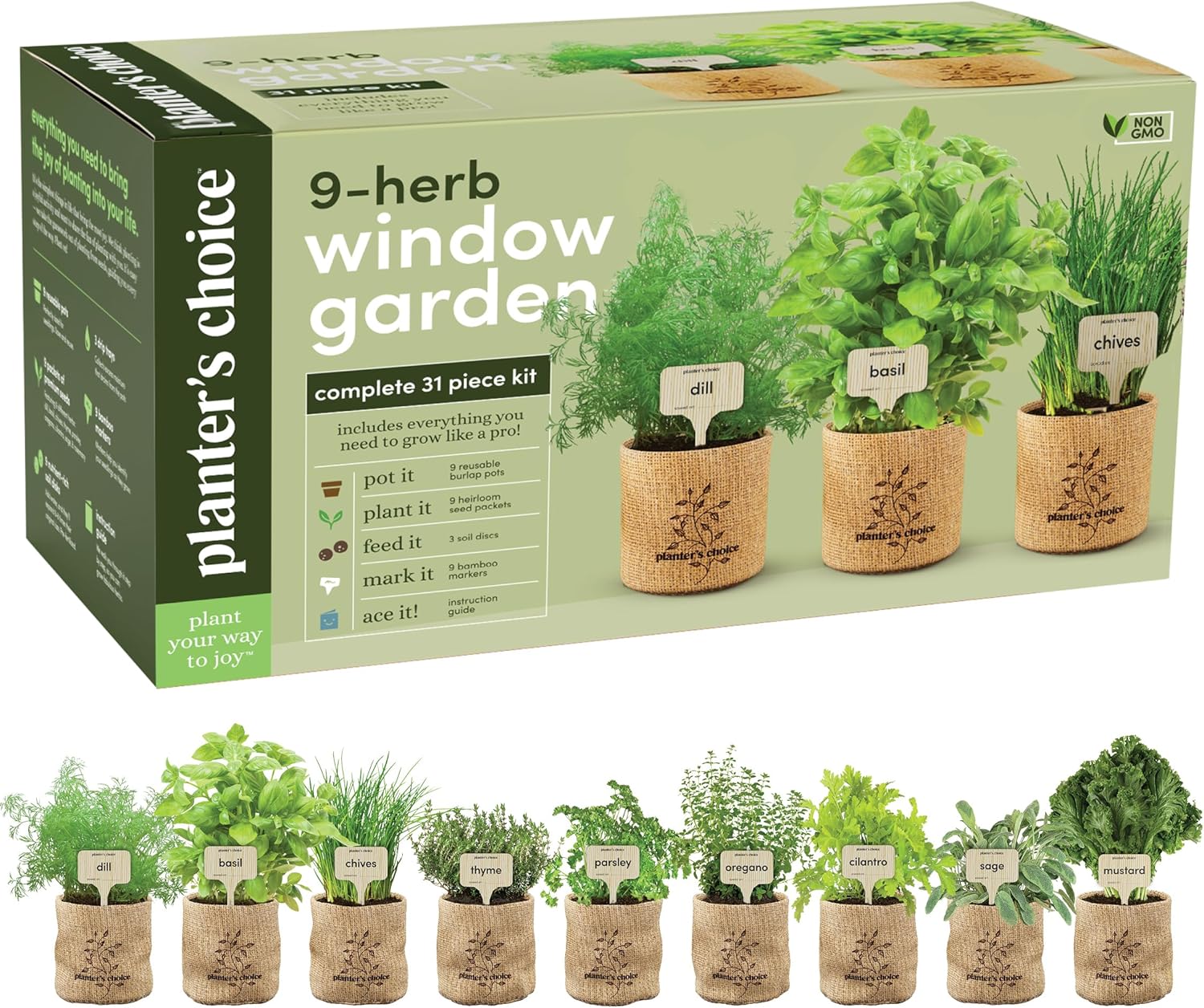 Planters’ Choice 9 Herb Indoor Window Garden Kit – Mothers Day Gifts – House Plants Seeds – Best Unique Gift Ideas for Women, Mom, Friend, Her, Birthday, Housewarming, Mother – Live Plant Starter