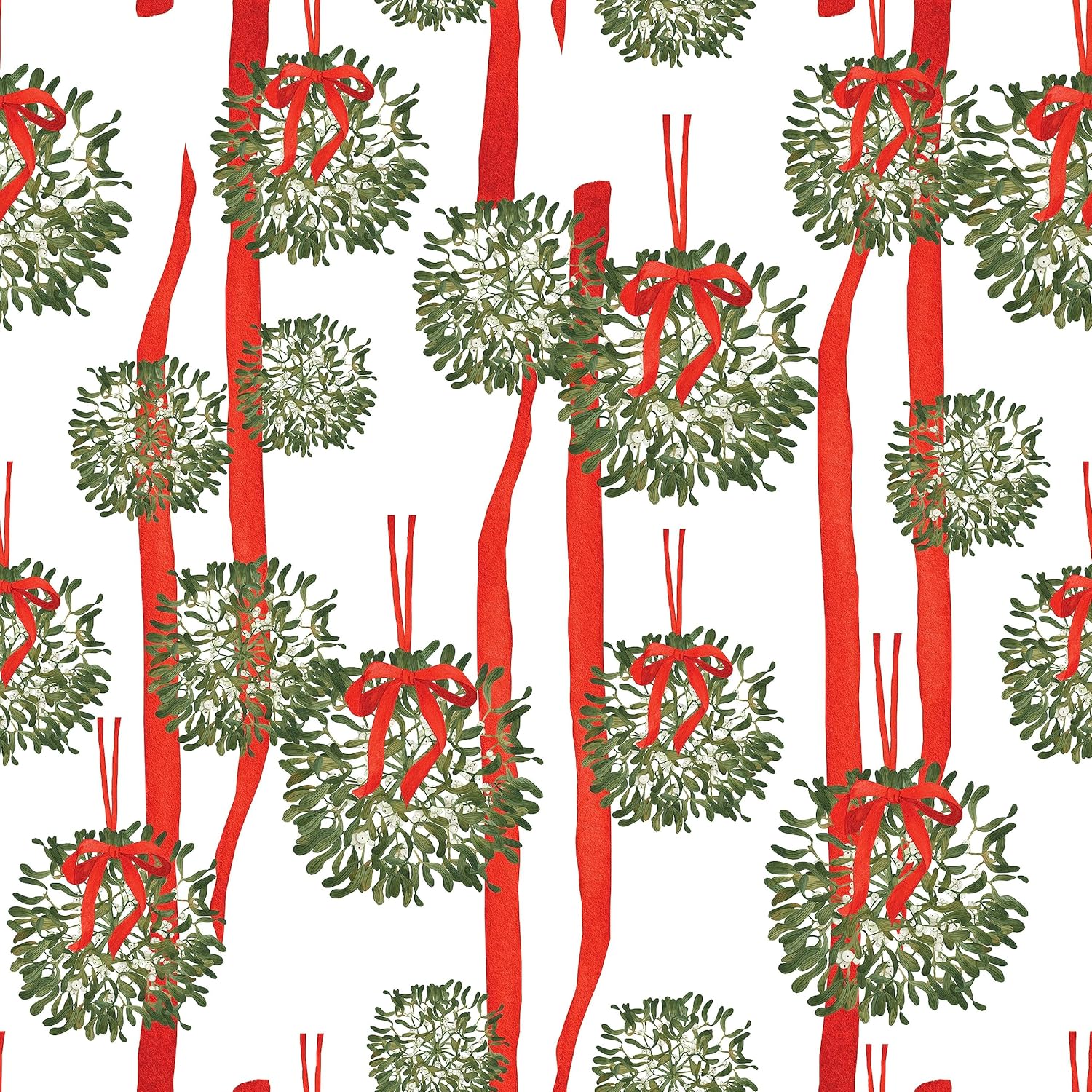 Waterleaf Paper Co. 100% Dissolvable Wrapping Paper, Holiday Mistletoe Designs, Premium Seasonal Gift Wrap, Sustainable, Zero-Waste (10 Sq Ft, Mistletoe Balls)