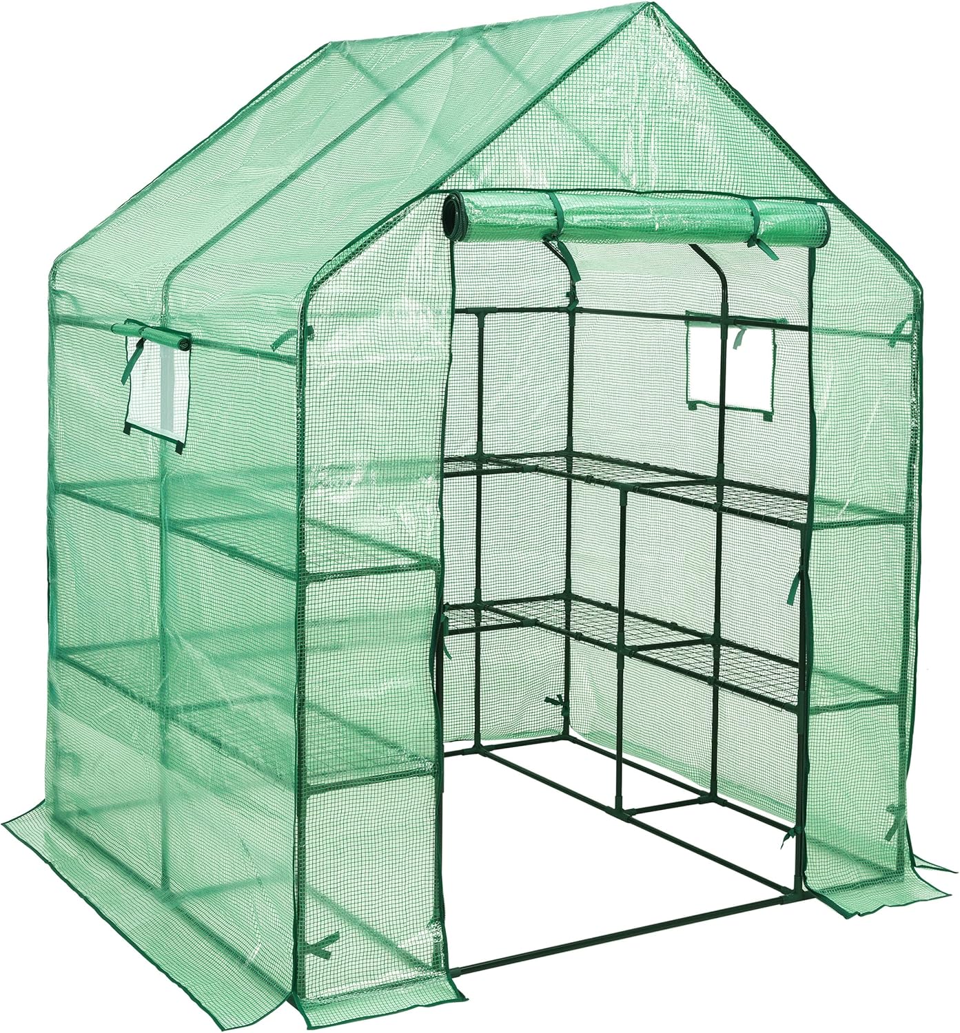 SUNGIFT Walk-in Greenhouse for Outdoors, 57x61x80 Inch Large Greenhouse, 3 Tiers 10 Shelves Mini Green House Kit with Observation Windows Roll-up Door Zipper, Plant Garden Hot House for Herbs, Flowers