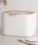 KAZAI. Compost Bin Kitchen ‘Elin’ | 1.2 GAL / 4.5L Countertop Compost Bin with Wooden Lid & Filter | Odor-Free, Dishwasher Safe, with Inner Bucket | Small Indoor Kitchen Composter | Off-White/Bamboo