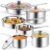 Aufranc 10-Piece Pots and Pans Set, Stainless Steel Cookware Set- Includes Ergonomic Handle Saucepans, Skillets, Dutch Oven, Stockpot, Steamer & More – Premium Pots and Pans for Home Chefs