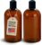 ljdeals 16 oz Amber Plastic Empty Bottles with Black Disc Top Caps, Refillable Containers for Shampoo, Lotions, Cream and More, BPA Free, Pack of 2, Made in USA