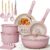 Astercook 21 Pcs Pots and Pans Set Non Stick, Ceramic Cookware Set Detachable Handle, RV Kitchen Cooking Set Removable Handles, Oven Safe, Induction Ready, Stackable, Pink, Mothers Day Gifts