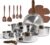 CAROTE 19pcs Stainless Steel Cookware Set with Detachable Handle, Pots and Pans Set, Induction Kitchen Cooking Sets, RV/Camping Cookware, Removable Handle, Oven Safe, Woodgrain, Mothers Day Gifts