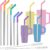 Tomorotec 6-Pack Stainless Steel Reusable Straw with Silicone Tip 3 Sizes, Metal Drinking Straws Fit for Stanley Quencher Tumblers 40oz, 30oz, 20oz, 14oz, Cleaning Brushes Included (Rainbow)