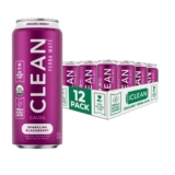 CLEAN Cause Low Calorie Blackberry Yerba Mate Tea Sparkling, USDA Organic Energy Drink Alternative, Low Sugar, 160mg Natural Caffeine, Soda Alternative, Plant-Based (16oz cans, 12-Pack Case)