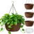 T4U Hanging Planters for Outdoor Plants, 10 Inch 4 Pack Fabric Hanging Baskets with Drainage Tray, Decorative Hanging Pots for Plants Outdoor Patio Porch Garden Use（Brown）