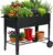 31.5″ Tall Raised Garden Bed with Wheels, Extra 15.7″ W Planter Box (400 lbs Loads) with Storage Shelf & Handle,Heavy Duty Metal Garden Planter for Vegetables, Herbs & Flowers, Patio & Balcony