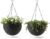 Keter Resin Rattan Set of 2 Round Hanging Planter Baskets for Indoor and Outdoor Plants-Perfect for Porches and Patio Decor, Graphite
