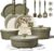 Carote 21pcs Ceramic Cookware Set with Detachable Handles, Pots and Pans Set Non Stick, RV Kitchen Cooking Pot and Pan, Dishwasher Safe, Non-toxic Induction Cookware PFAS and PFOA Free, Olive Green